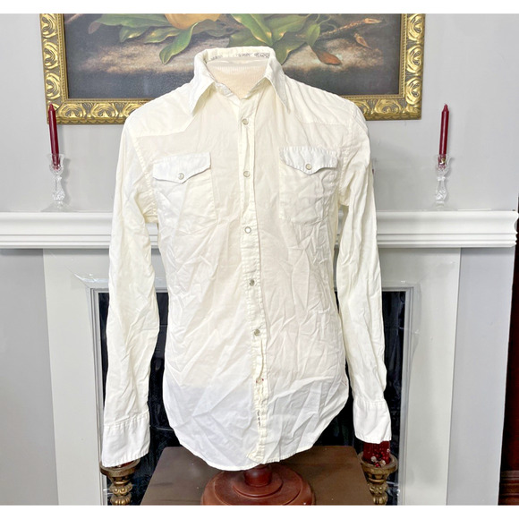 Guess Vintage Pearl Snap Down Cream Shirt Medium - Picture 1 of 9
